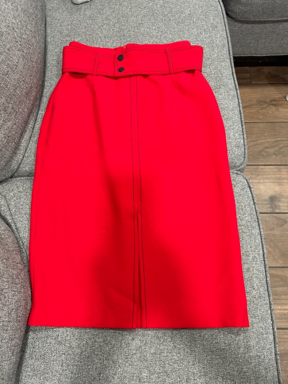 Zara Bold Red High-Waist Pencil Skirt with Waistband